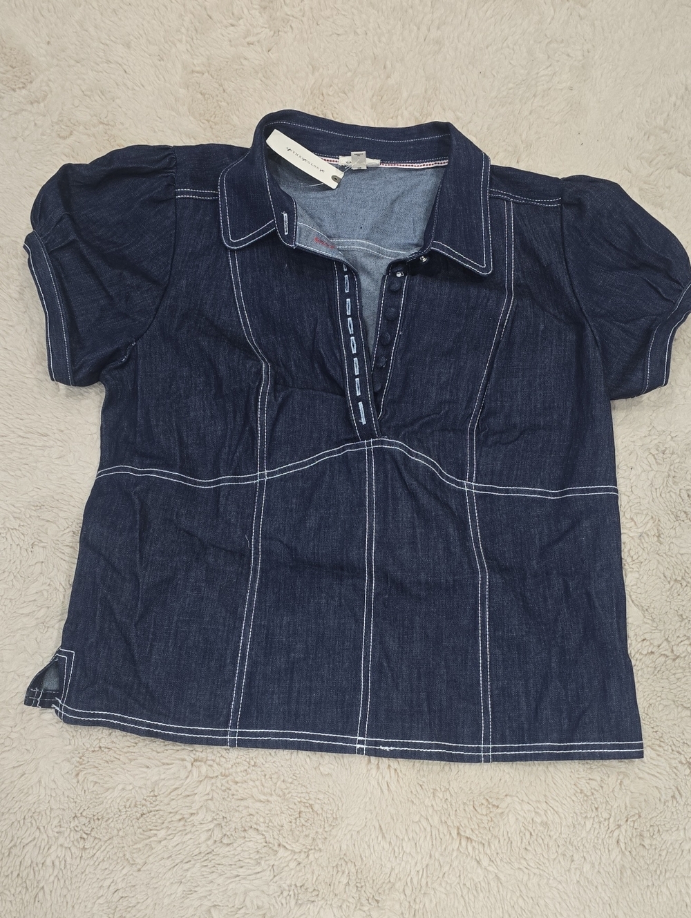 Pilcro Dark Blue Denim Polo with Contrast Stitching